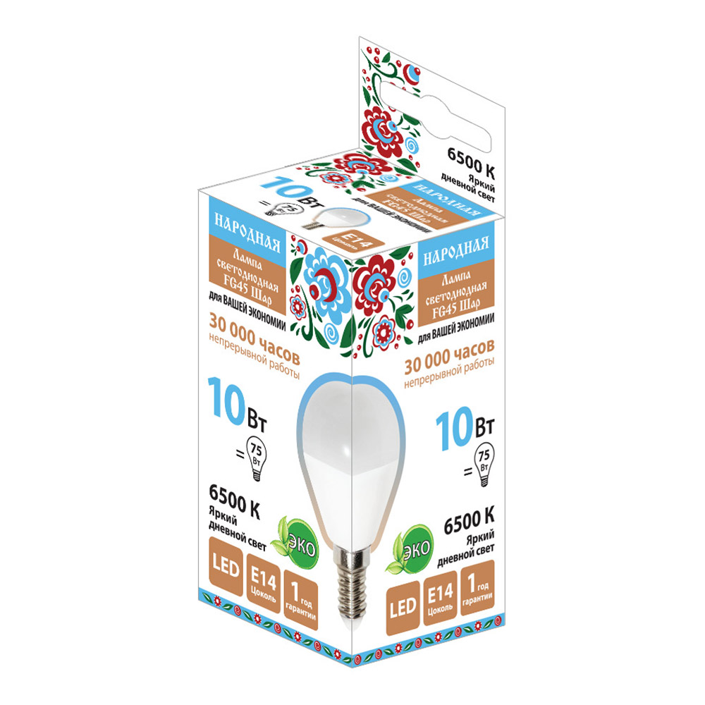 картинка Лампа светодиодная TDM Народная 10Вт-230 В-6500К–E14 