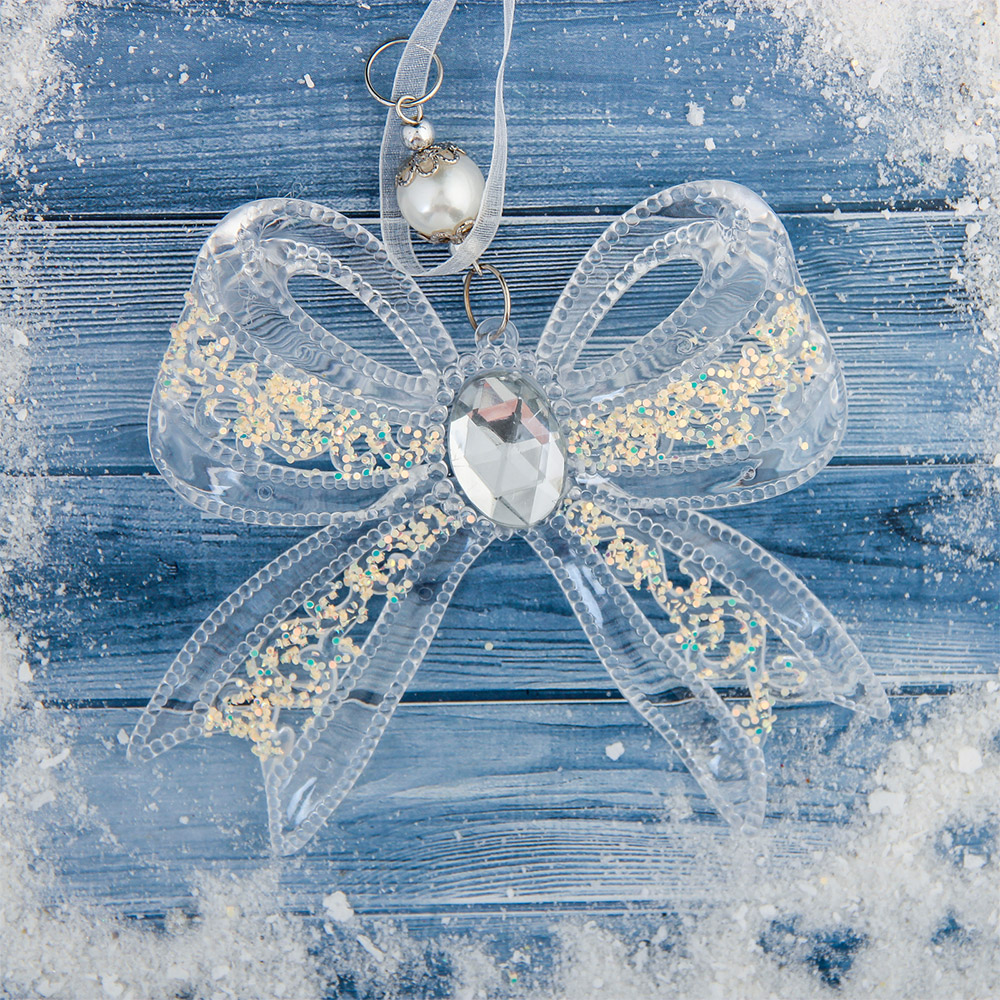 Новогоднее Украшение 3576027 Бантик блеск 12х10,5 см, пластик, прозрачный