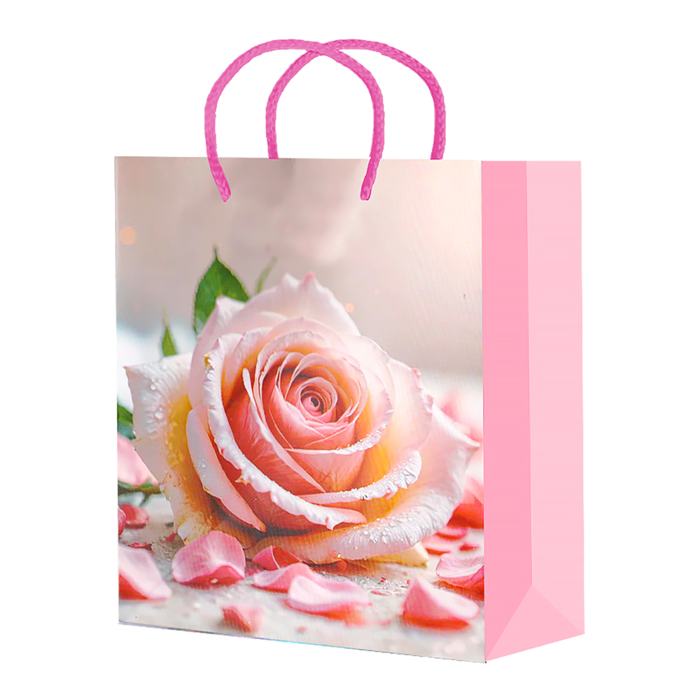 Пакет подарочный S25-113/114/115/116/117 Цветы, ламинированная бумага 11*13*6 см, в ассортименте