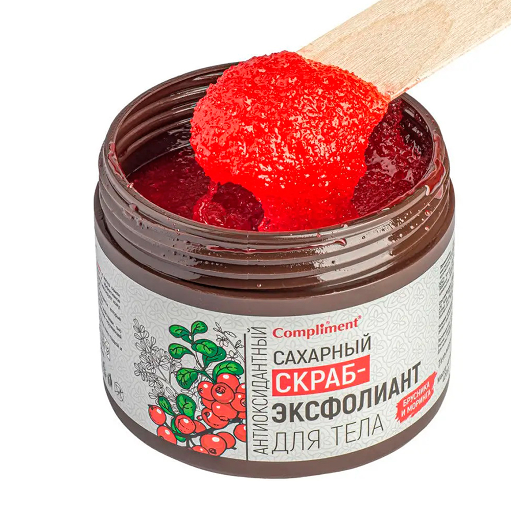 картинка Скраб-эксфолиант для тела Compliment Сахарный, Брусника и Моринга, антиоксидантный, 400 г 