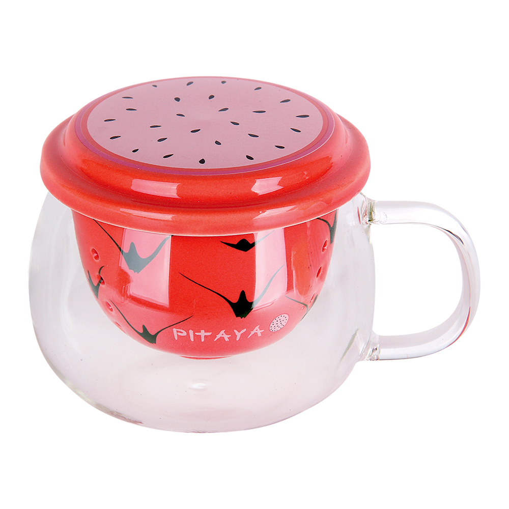 Кружка заварочная 4682 Тропический фрукт, 4 дизайна, стекло, 350 мл