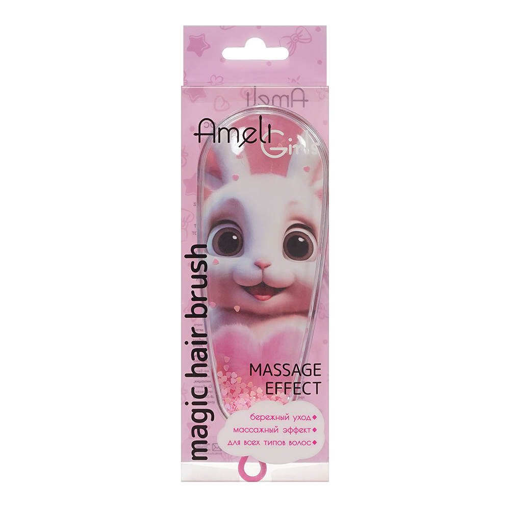 картинка Расческа Ameli 814071С Тизер Зайчик, малая с мягкими зубьями, розовый 