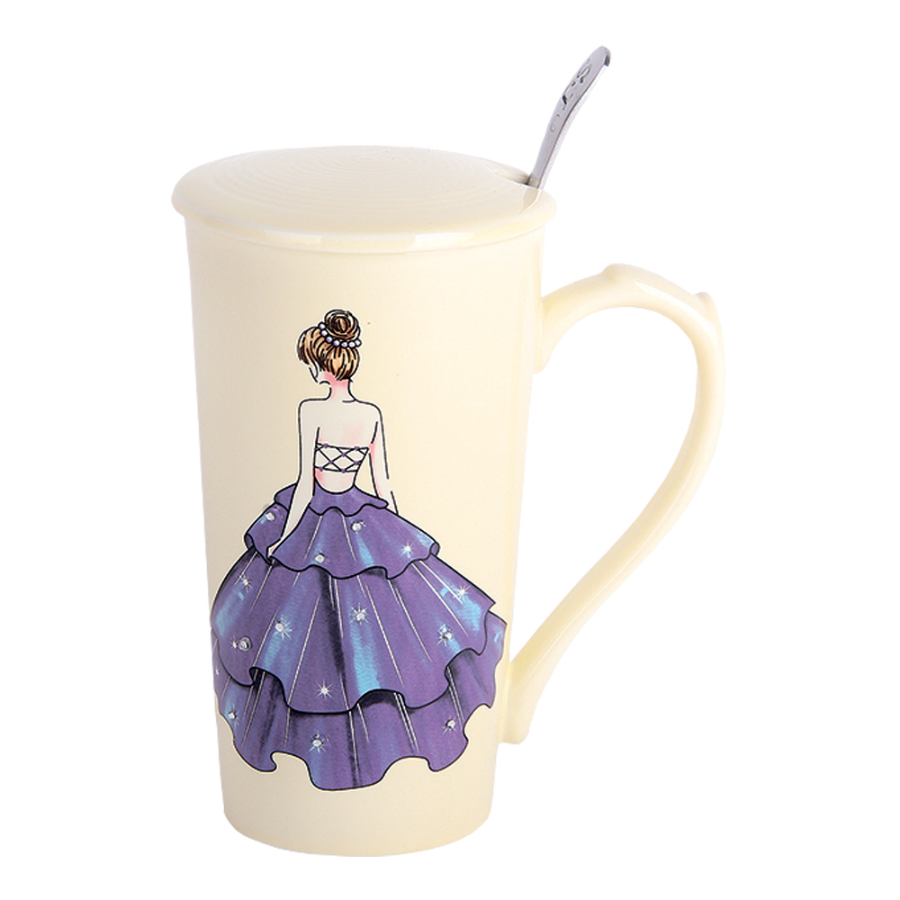 Кружка заварочная 5105 с крышкой и ложкой Fly Lady (4 дизайна), фарфор, 420 мл