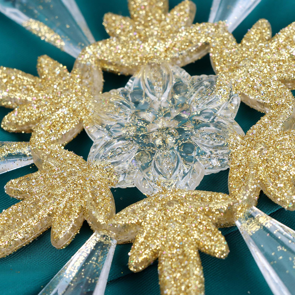 Новогоднее Украшение 6953969 Снежинки лучистые блеск, 14*14 см, пластик, золотистый, прозрачный
