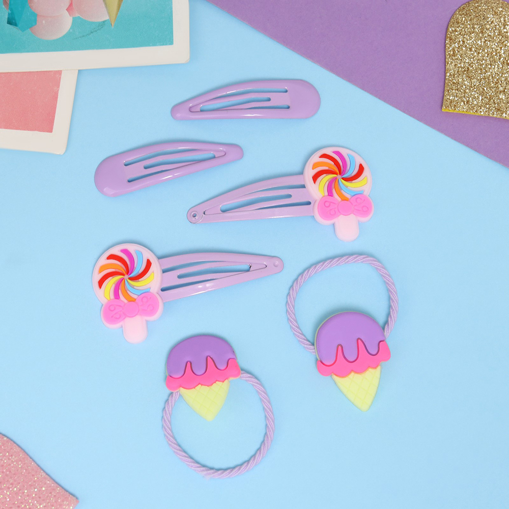 картинка Набор для волос Выбражулька 10454791 Ширли (2 резинки + 4 невидимк) рожок, сиреневый 