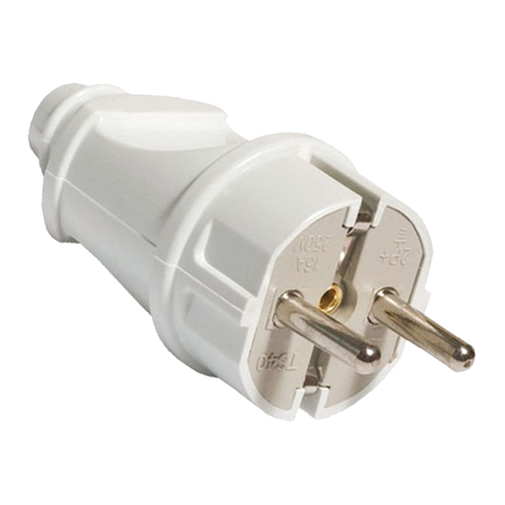 Вилка электрическая TDM прямая с заземлением 16А 250В, белый