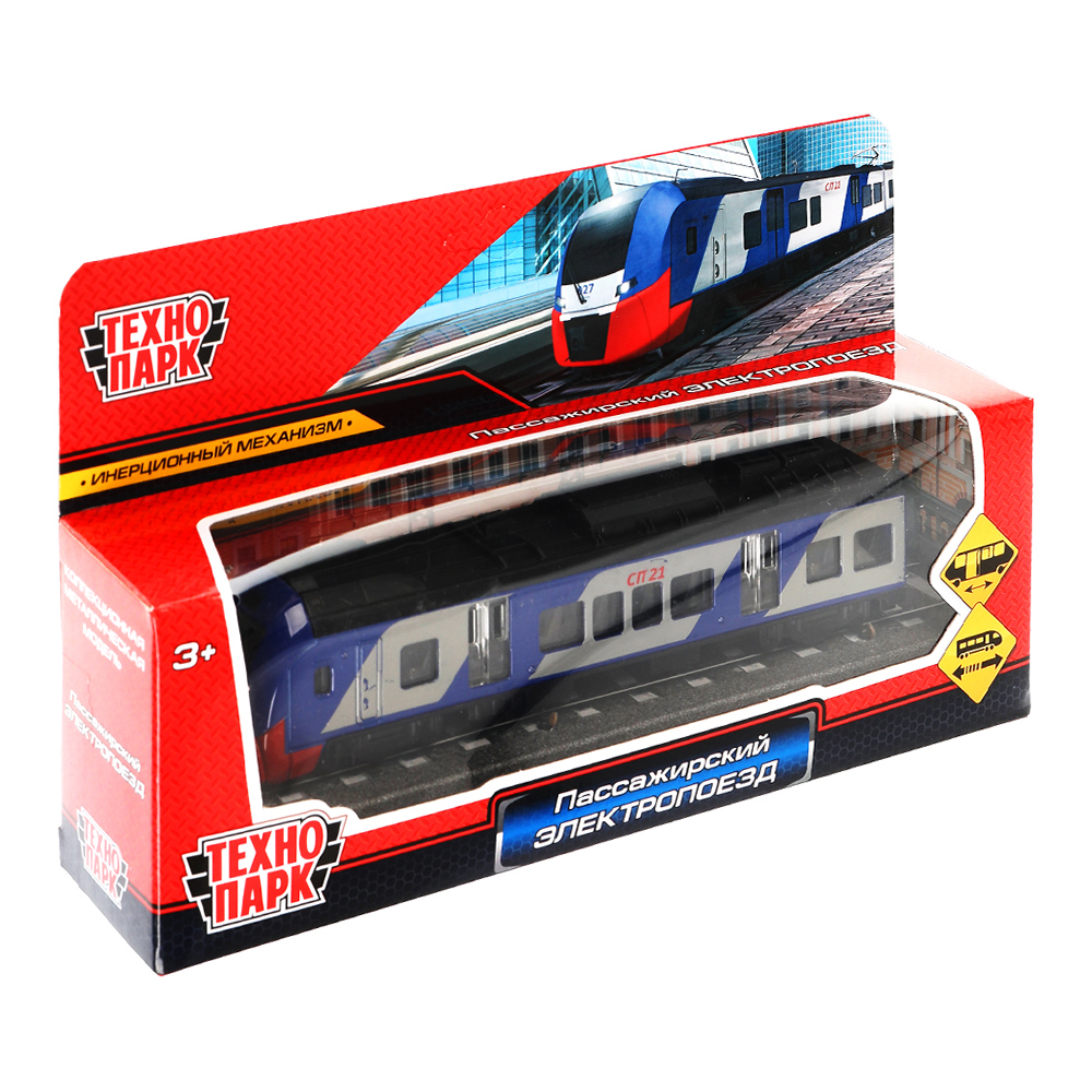 картинка Машина ELTRAIN-17-BUSR Технопарк Пассажирский электропоезд, инерционный, 17 см, металл, синий 