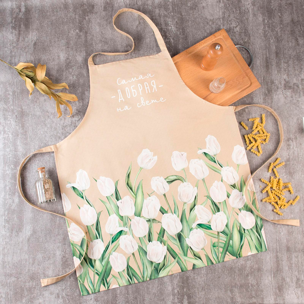 Фартук Доляна 5423067 Белые тюльпаны 60*70 см