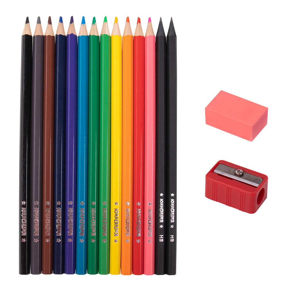 Карандаши цветные Юнландия 181690 Монстрик, ластик, точилка, 2 чернографитных, 12 цветов