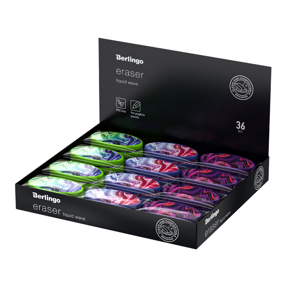 Ластик Berlingo BLc_00S02 Liquid Wave овальный, 50*28*7мм, термопластичная резина, ассорти