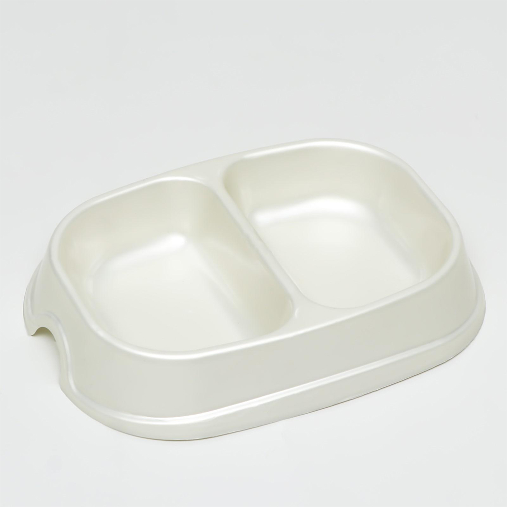 картинка Миска для животных 6827556 двойная 2*200мл, пластиковая, белая перламутровая 