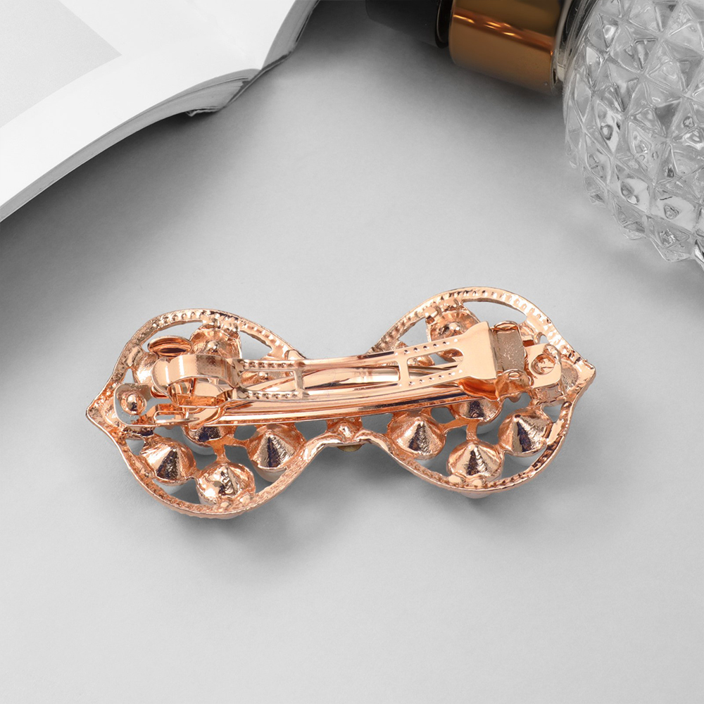 картинка Заколка-автомат для волос Queen Fair 10309562 Лоури, бант, 6,5 см, Белый, Золотистый 