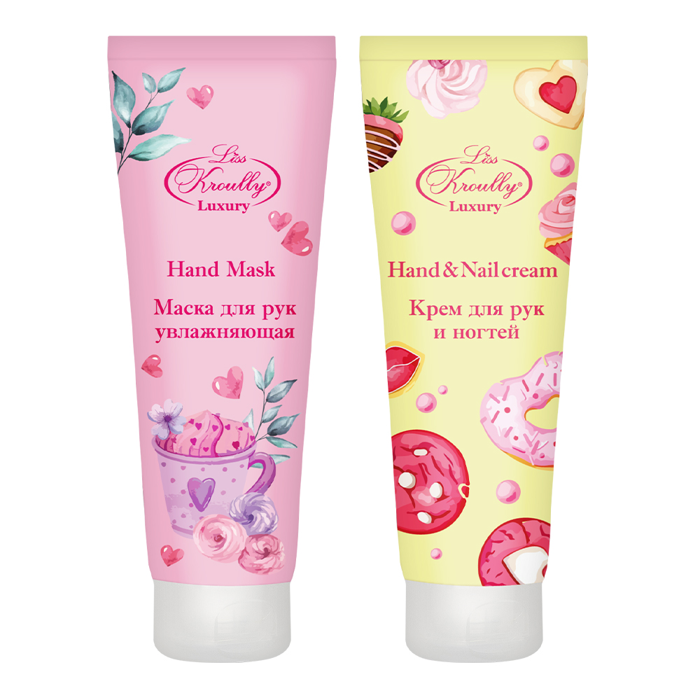 картинка Набор подарочный Liss Kroully (крем для рук и ногтей 75 мл + маска для рук увлажняющая 75 мл), женский 