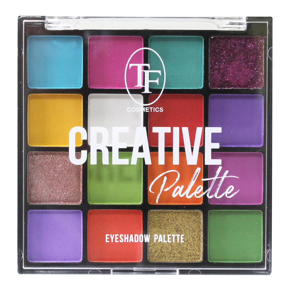 картинка Тени для век Triumf Creativa Palette палетка 16 оттенков, разноцветная палетка с розовым глиттером, тон 04 