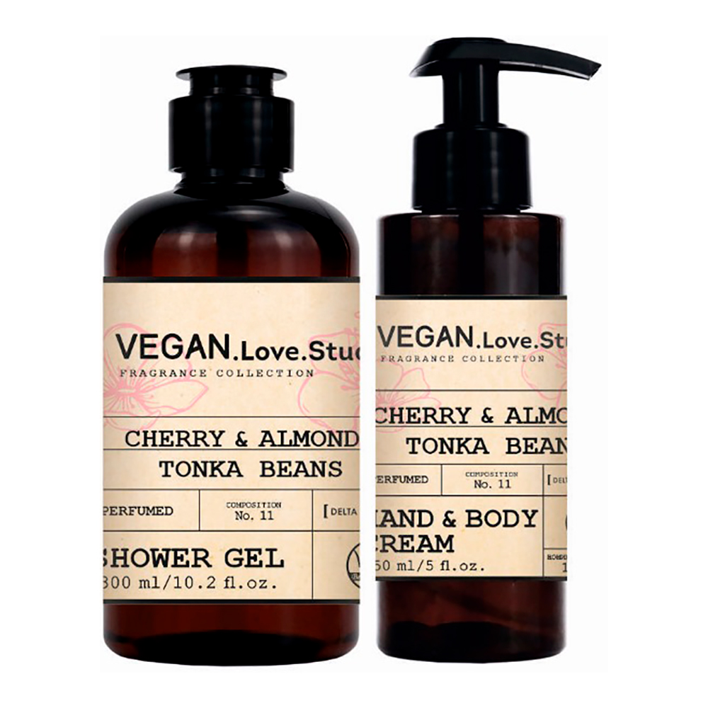 картинка Набор подарочный Vegan Cherry, Almond, Tonka Beans (гель для душа 300 мл+крем-лосьон для тела 150 мл), женский 