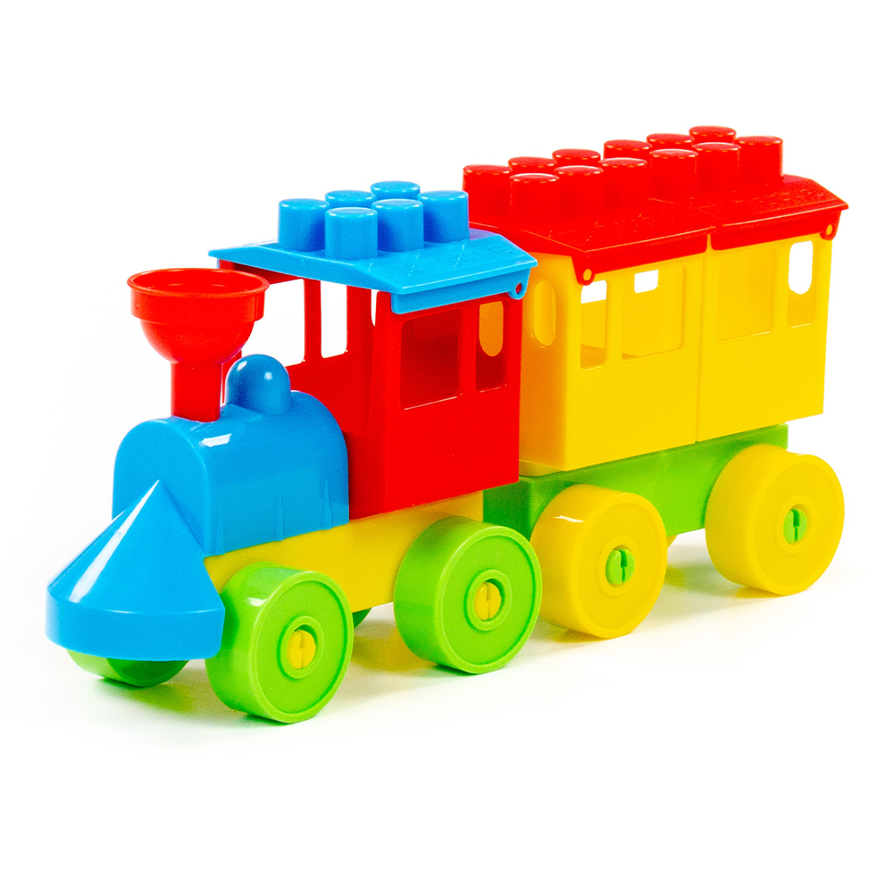 картинка Конструктор Полесье 2037 Паровоз с одним вагоном, 3+ 22,5*6*10,5 см 