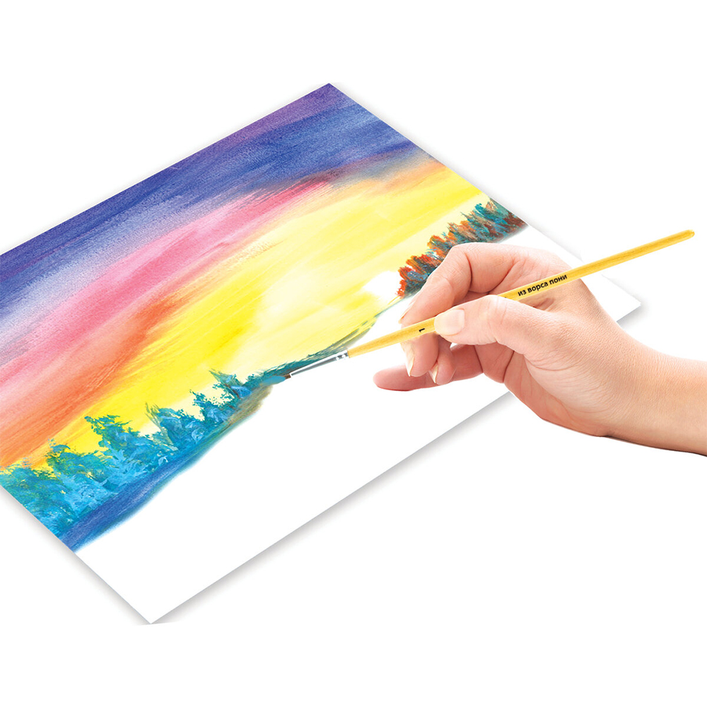 Кисть для рисования Пифагор 200830 №1, круглая, пони, деревянная ручка, 1 шт