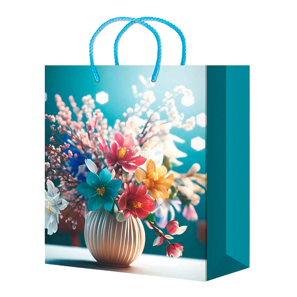Пакет подарочный S-172/176 Цветы, ламинированная бумага 11*13*6 см, микс