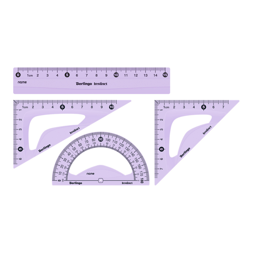 Набор чертежный Berlingo RS_40015 Instinct треугольник 2шт, линейка 15см, транспортир, пластик, ассорти