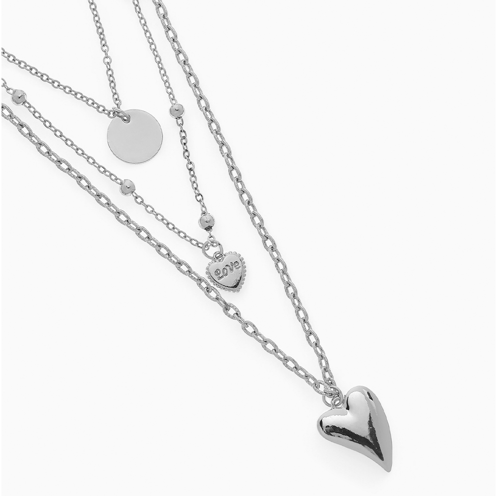 Бижутерия Queen Fair 10789438 Кулон Цепь два сердца и круг, бижутерный сплав, серебро, 46 см