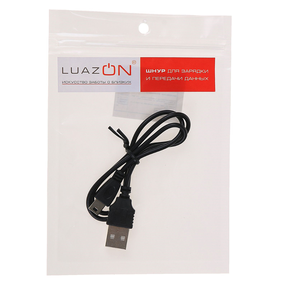 картинка Кабель для зарядки LUAZON mini USB-USB, 1 А, 50 см, черный 