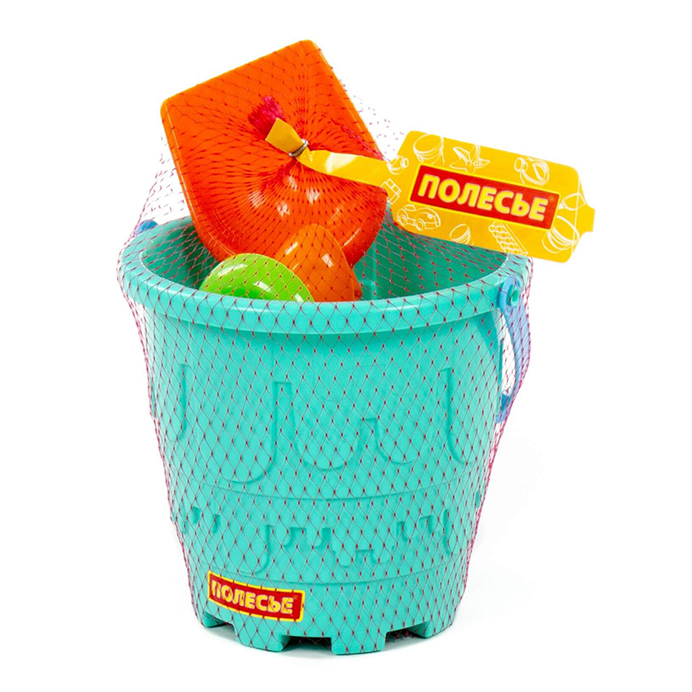 картинка Набор для песочницы 51844 Полесье №531,ведро-замок большое,лопатка №5,4 формочки, 175*165*222 мм, пластик 