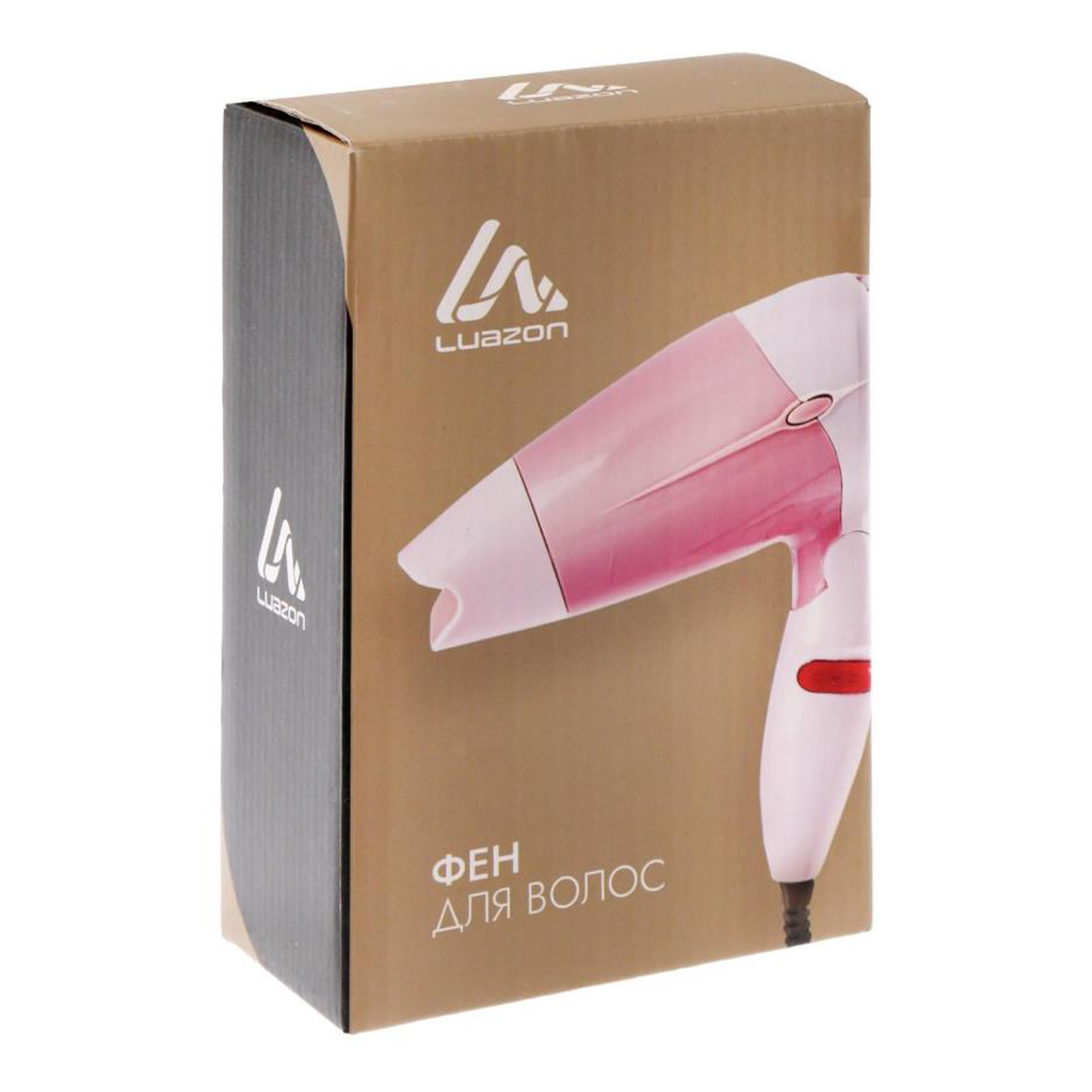 Фен д/волос Luazon 2541853 800 Вт, 2 режима, складная ручка, пластик, розовый