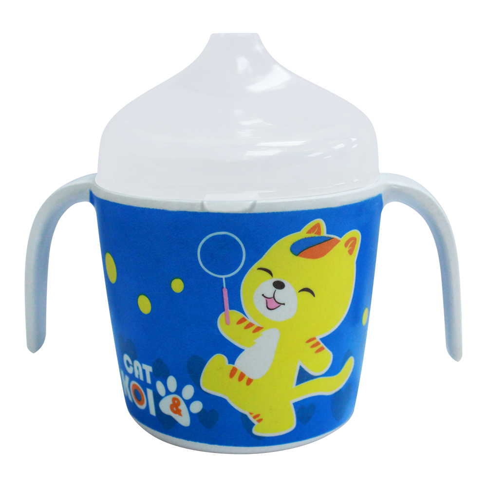 Поильник PDB-03 с крышкой детский Животные 12*7,8*10,6 см, бамбуковое волокно, пластик, в ассортименте, 180 мл