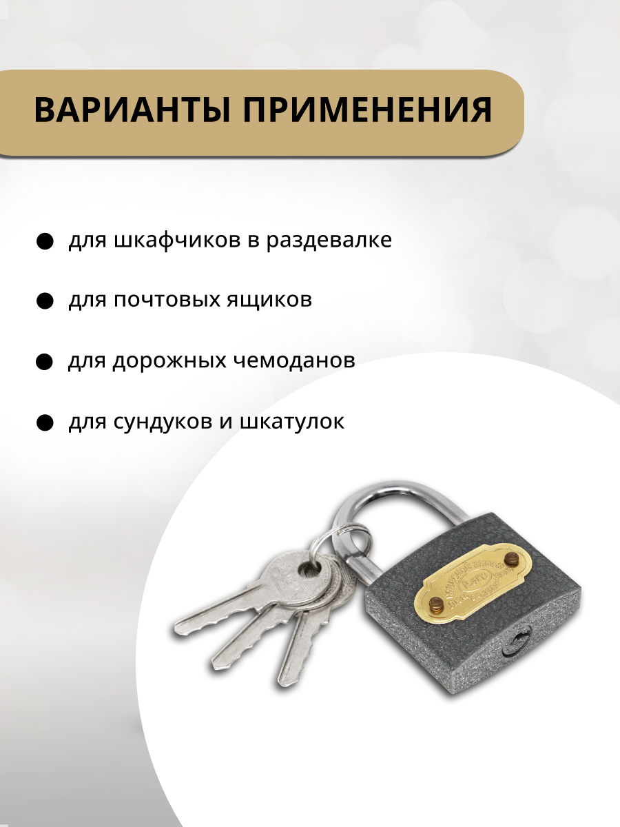 картинка Замок навесной для шкафчика, 38х55мм, 3ключа, цвет серый 