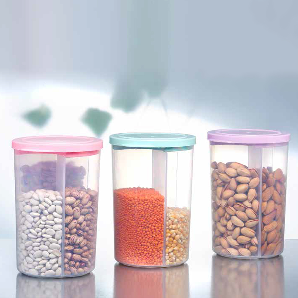 картинка Банка для сыпучих продуктов G-285 разделенный контейнер 3 отдела, полистирол и термопластичный эластомер, прозрачный, 1,5 л 