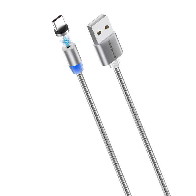 картинка Дата-кабель для зарядки MoreChoice K61Sa Smart USB для Type-C Magnetic 3.0А, серый, 1 м 