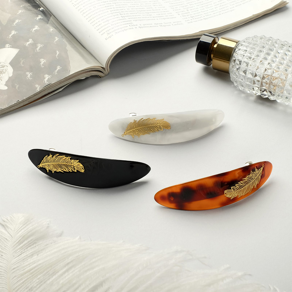 картинка Заколка-автомат для волос 4337302 Бэлла, овал перо, 10,5 см, в ассортименте 