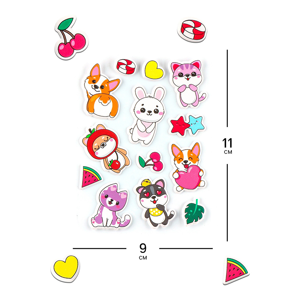 Наклейки 10334292 объёмные Зверушки, наклейки для декора, 13 шт