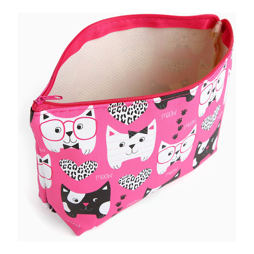 картинка Косметичка 10188305 на молнии, простая, средний размер, с рисунком, 22*6*13 см, искусственная кожа, малиновый 