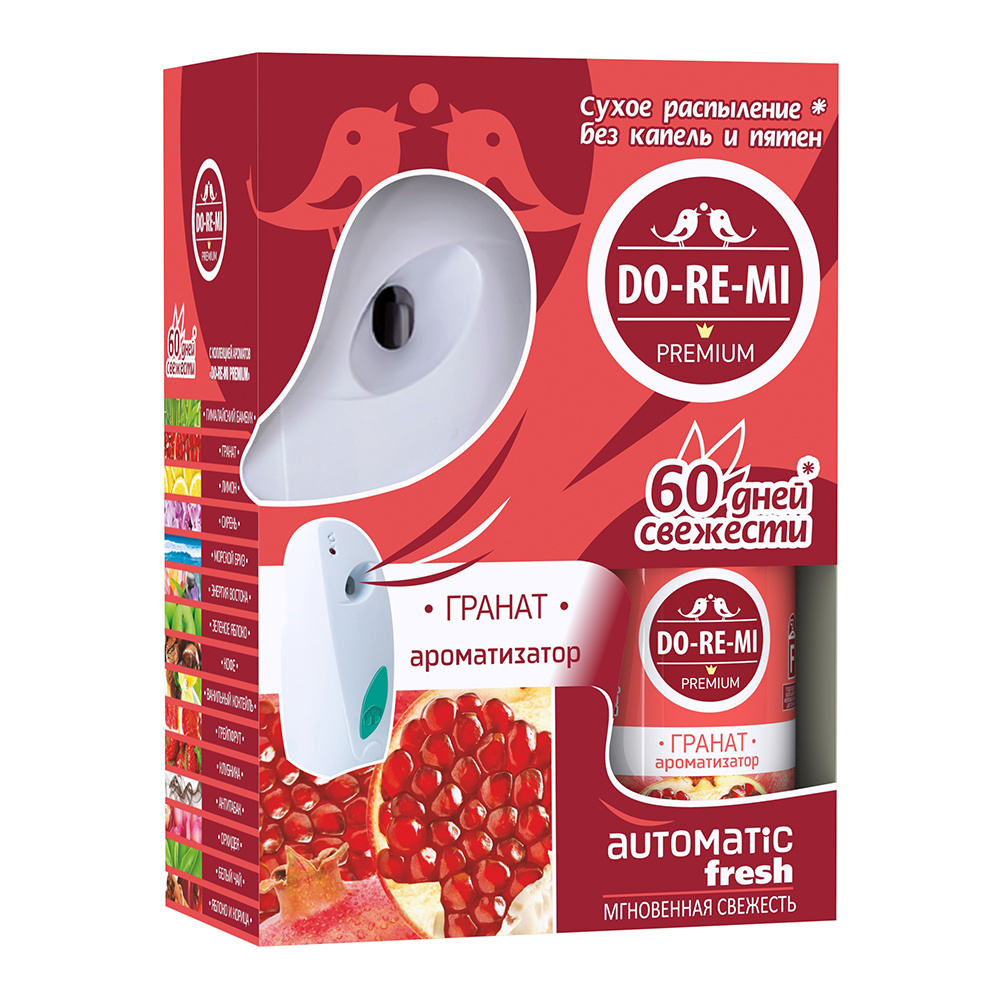картинка Освежитель воздуха До-Ре-Ми Премиум В комплекте диспенсер/сменный блок, Гранат, 250 мл 