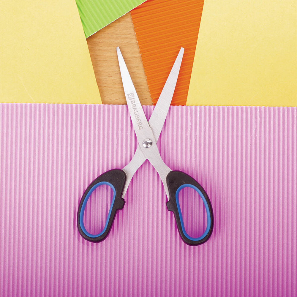 Ножницы канцелярские Brauberg 236447 Classic+, цвет: черно-синий, классической формы, 160 мм