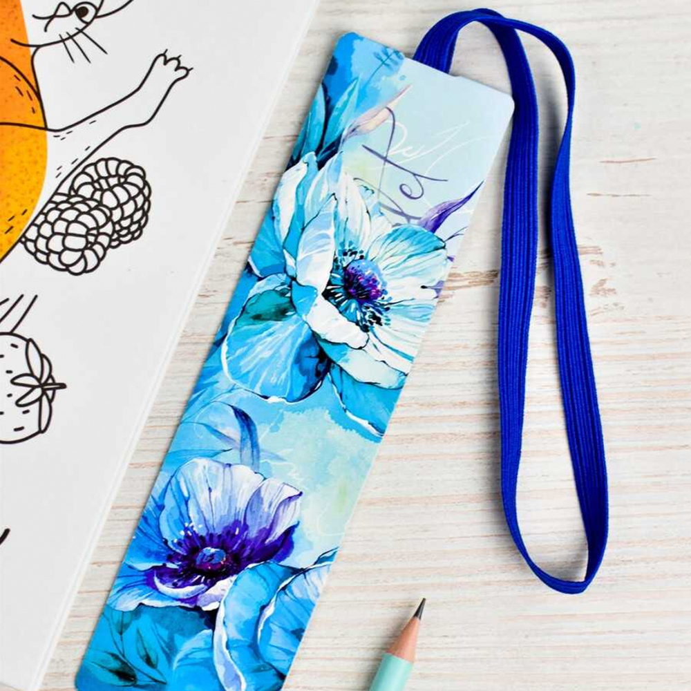 Закладка для книг Феникс 61200 фигурная вырубка, Голубые лепестки 57*170 мм