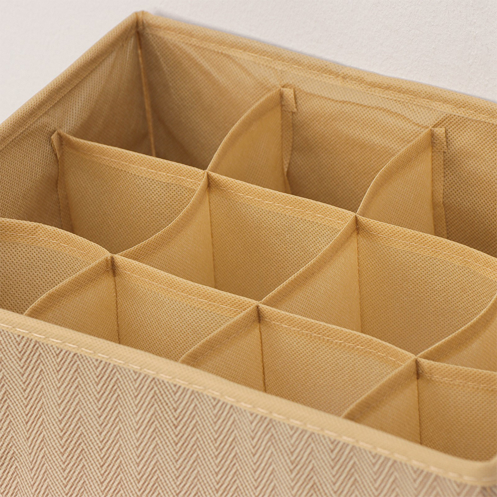 Кофр Доляна7530166 для хранения белья Гусиная лапка, 12 ячеек 32*24*12 см, бежевый