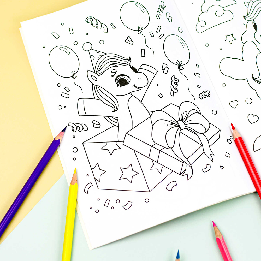 картинка Раскраска 67898 Единороги, с наклейками А5, 165*235 мм, 8 листов 