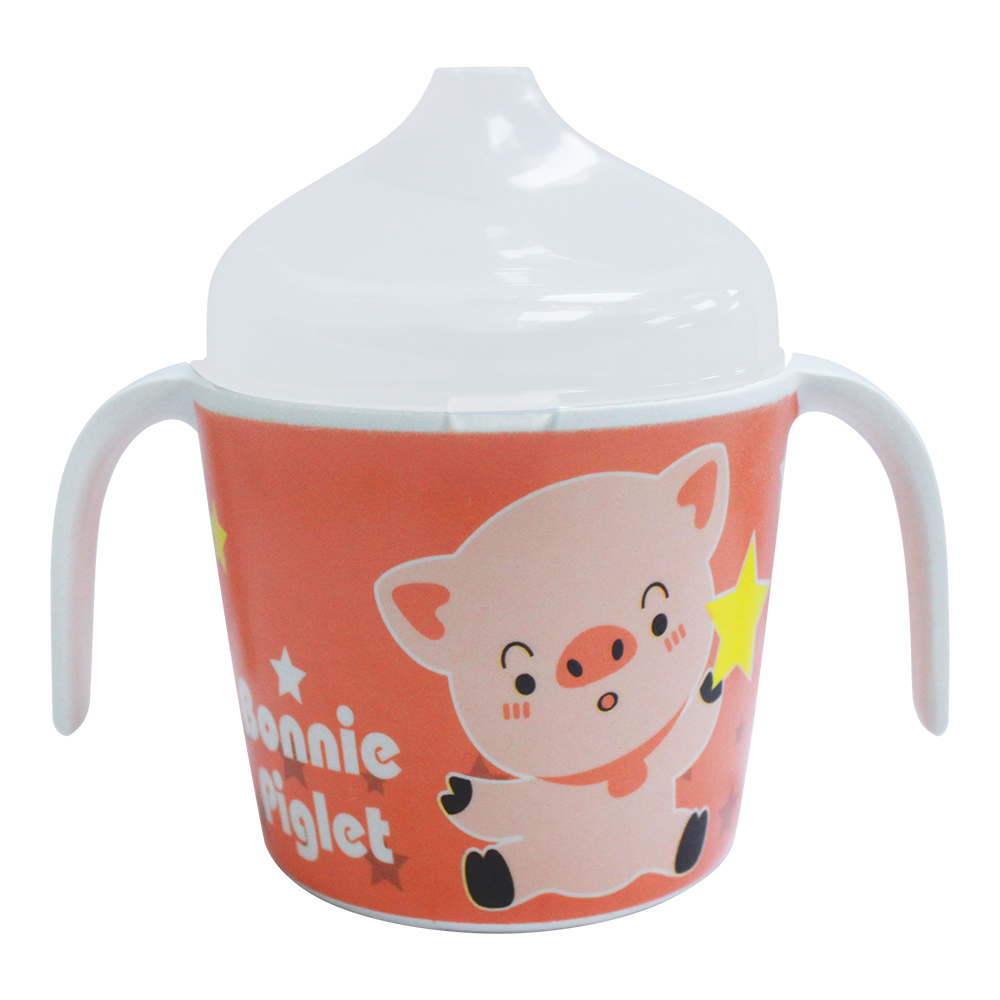 Поильник PDB-03 с крышкой детский Животные 12*7,8*10,6 см, бамбуковое волокно, пластик, в ассортименте, 180 мл