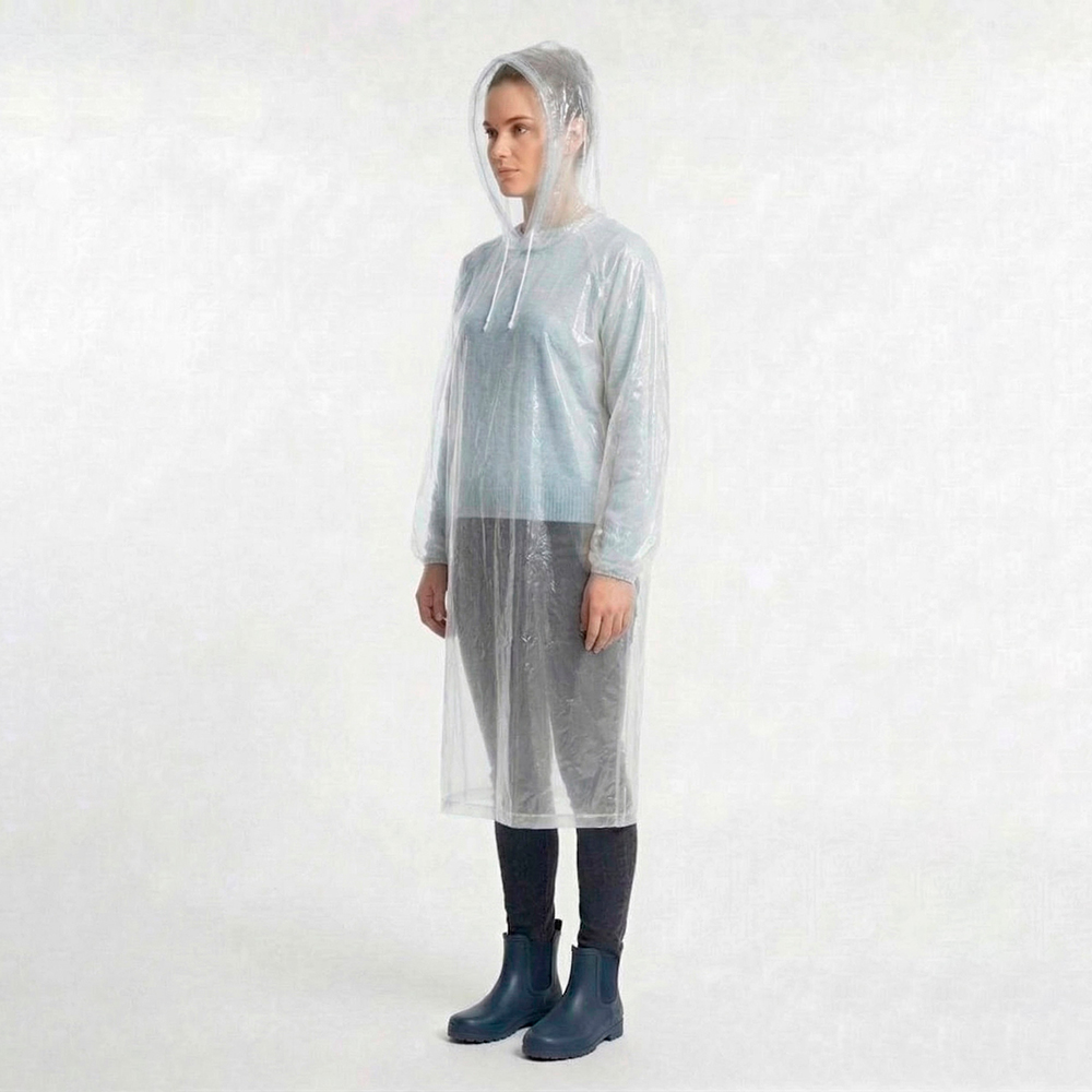 картинка Влагозащитный плащ-дождевик PD-11-2 ПЭ одноразовый, белый 