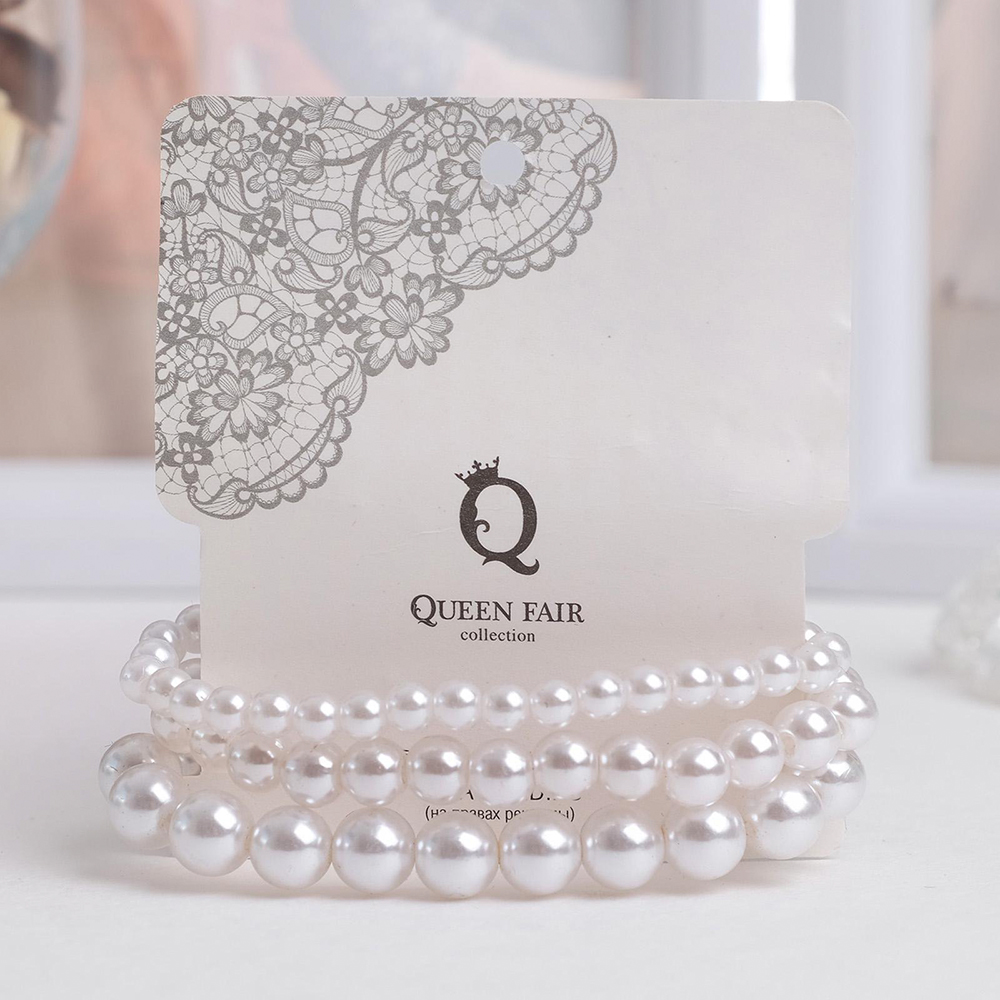 Бижутерия Queen Fair 125195 Браслет жемчуг Трио, пластик, силикон, белый