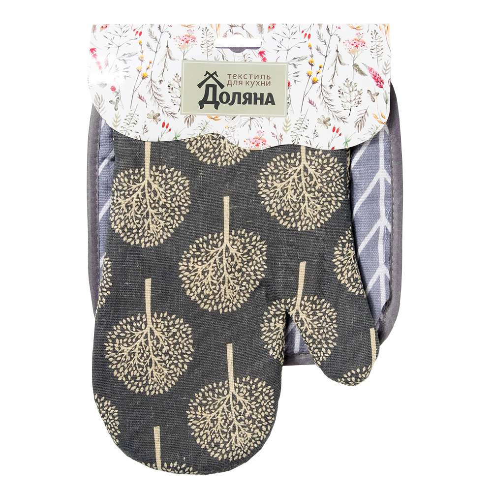 Набор кухонный Доляна 3580593 Варежка и прихватка Лиственный лес, Ёлочка, серый, 2 шт