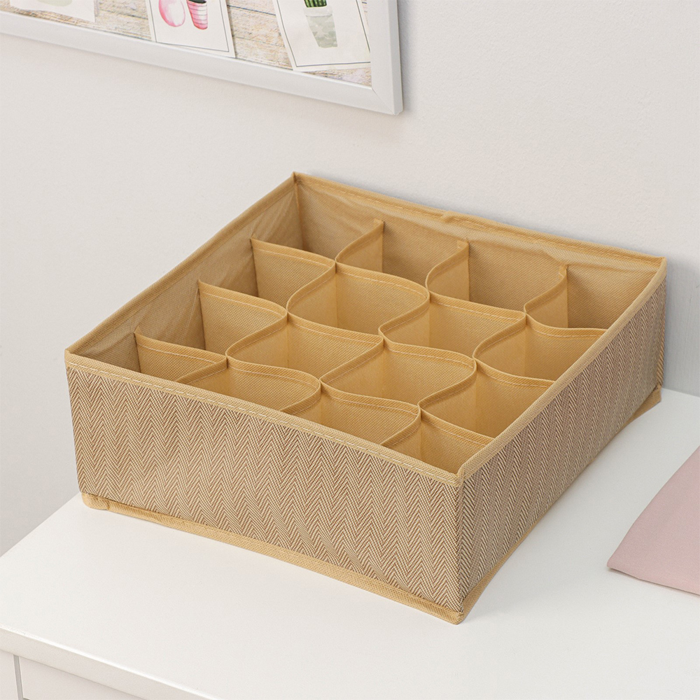 Кофр Доляна7530167 для хранения белья Гусиная лапка, 16 ячеек 32*24*12 см, бежевый