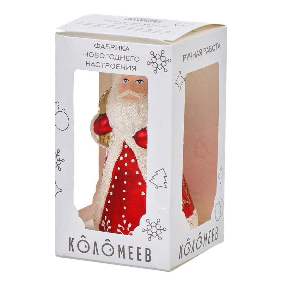 Новогодняя игрушка ФУ-601 в подарочной упаковке, Дед Мороз большой, 14 см, стекло