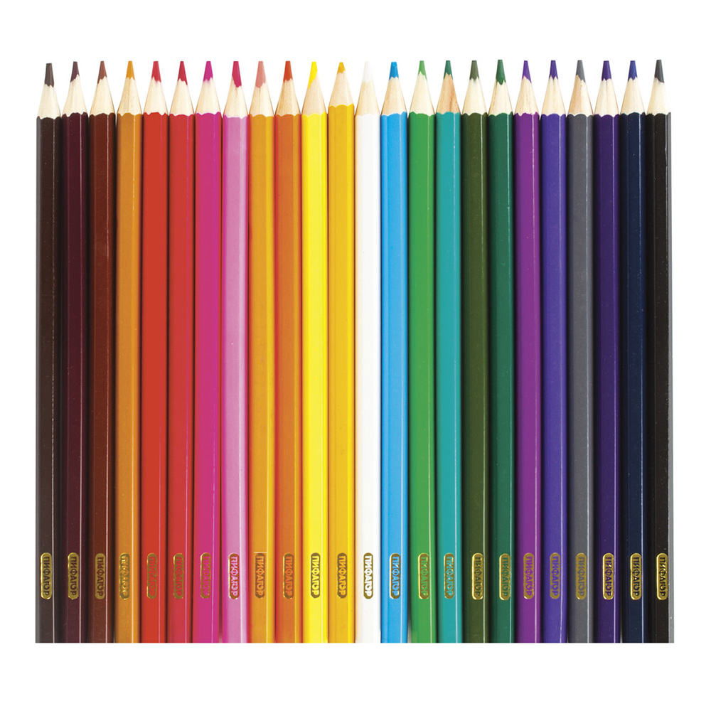 Карандаши цветные Пифагор 180298 шестигранные, грифель 3мм, натуральное дерево, 24 цвета