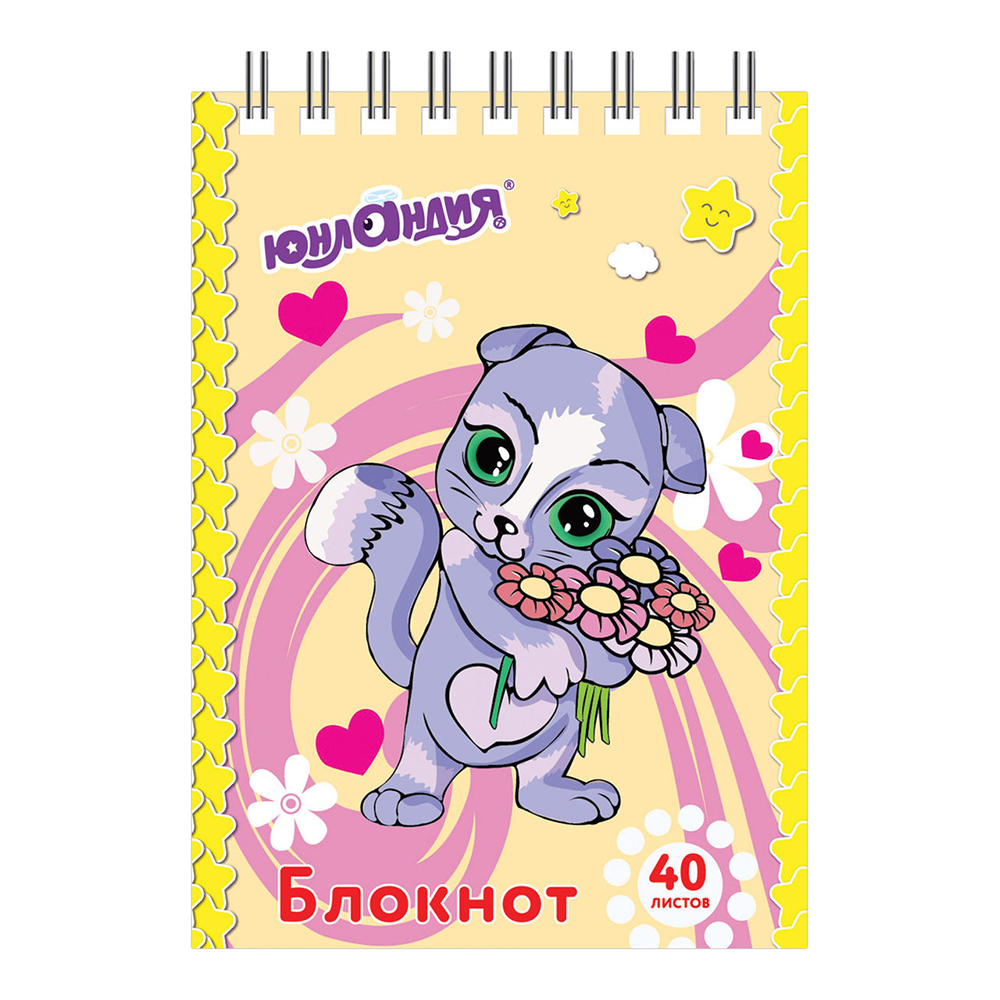 Блокнот Юнландия 129860 Мультяшки, А7 75*105мм, гребень, в клетку, 40 листов