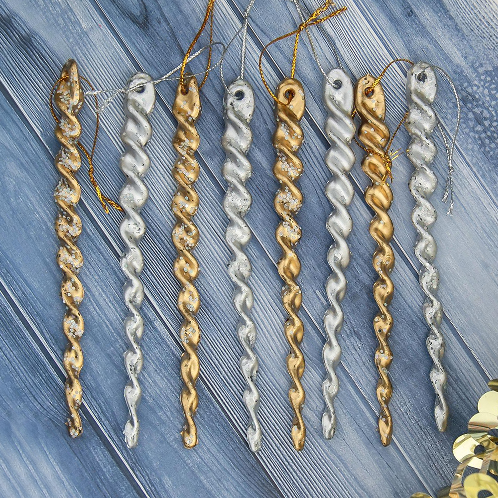 Новогоднее Украшение 3562596 Витые сосульки 12 см, серебро, золото, 8 шт