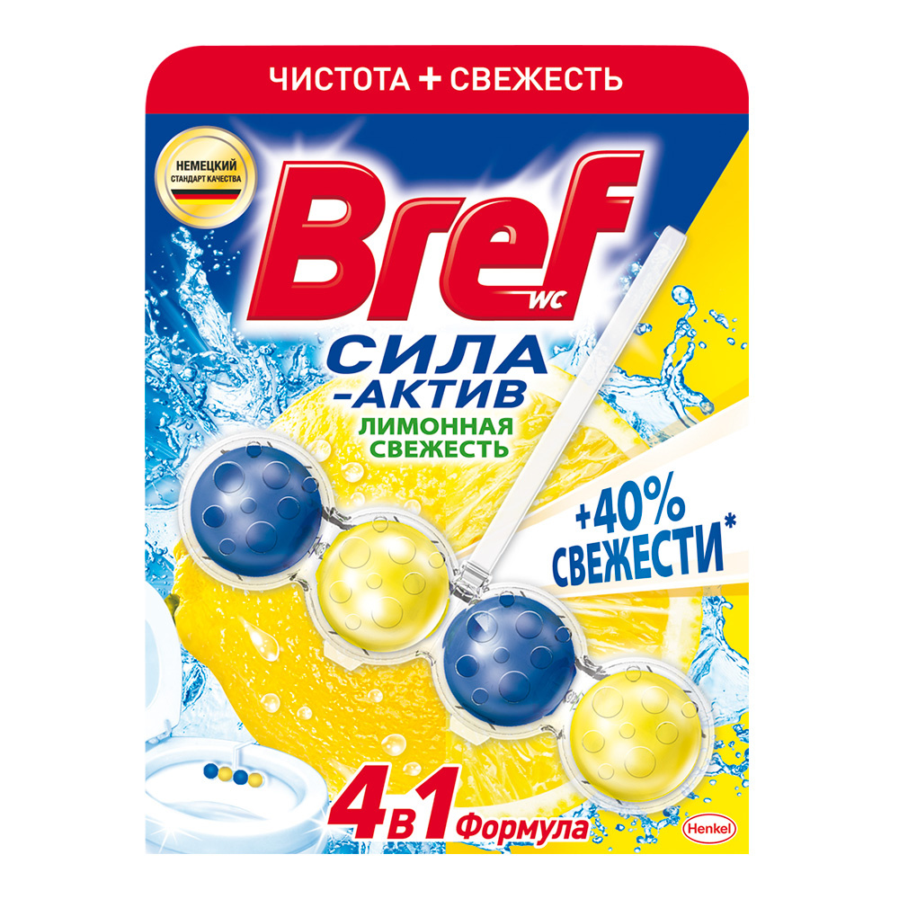 картинка Освежитель для туалета Bref Сила-актив 53гр лимон 
