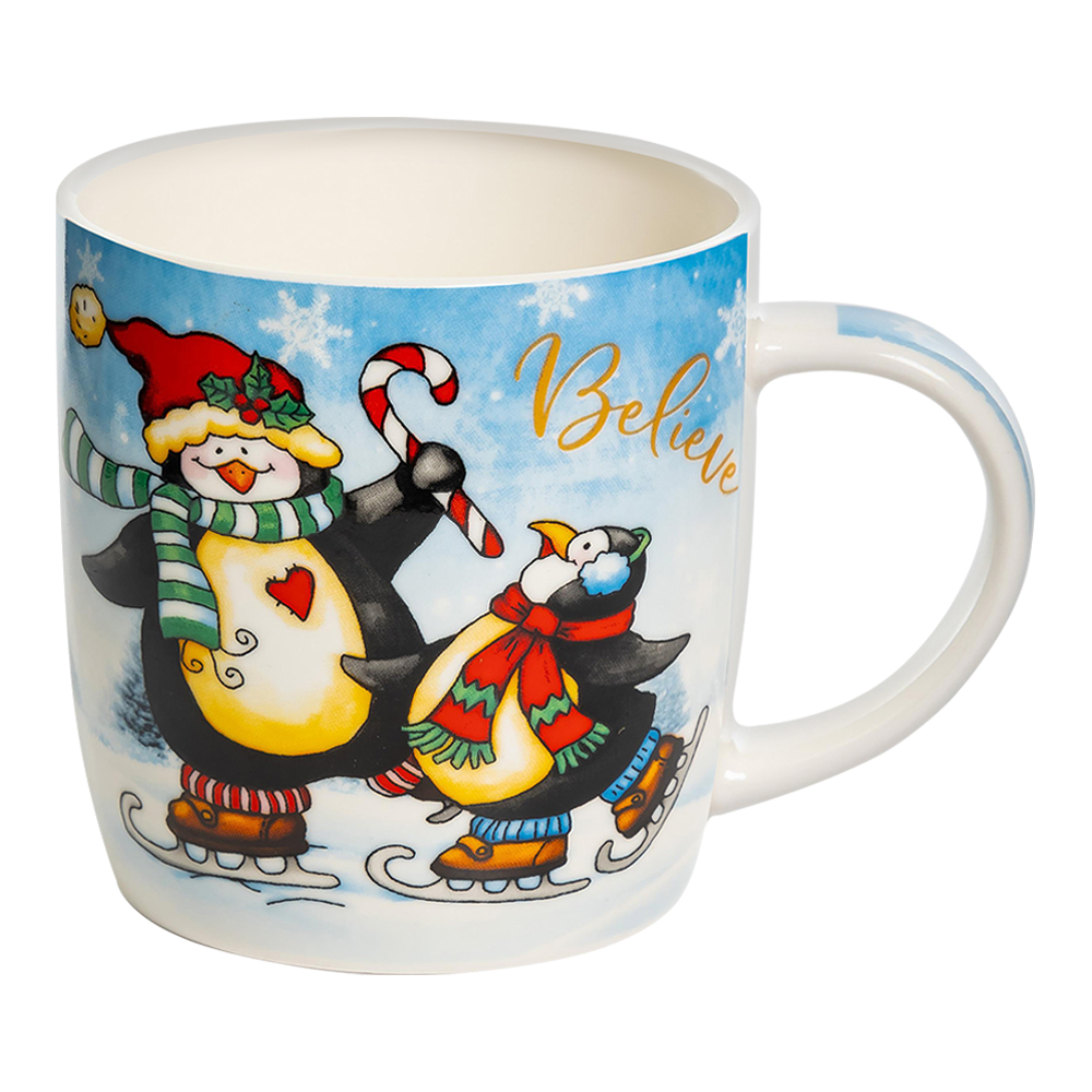 Кружка фарфоровая 223-08007 Пингвины, 4 дизайна, 380 мл